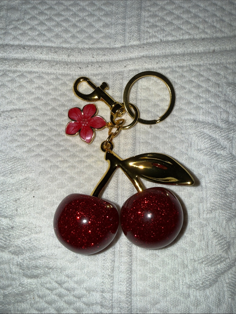 Gold-Tone Red Cherry Key or Bag  Charm